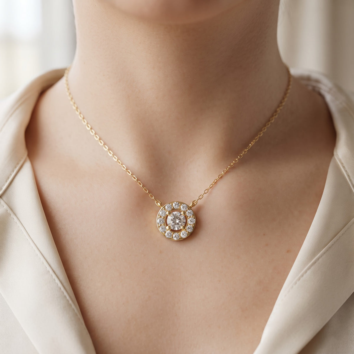 Lab Grown Round Diamond Halo Pendant Necklace, image 5