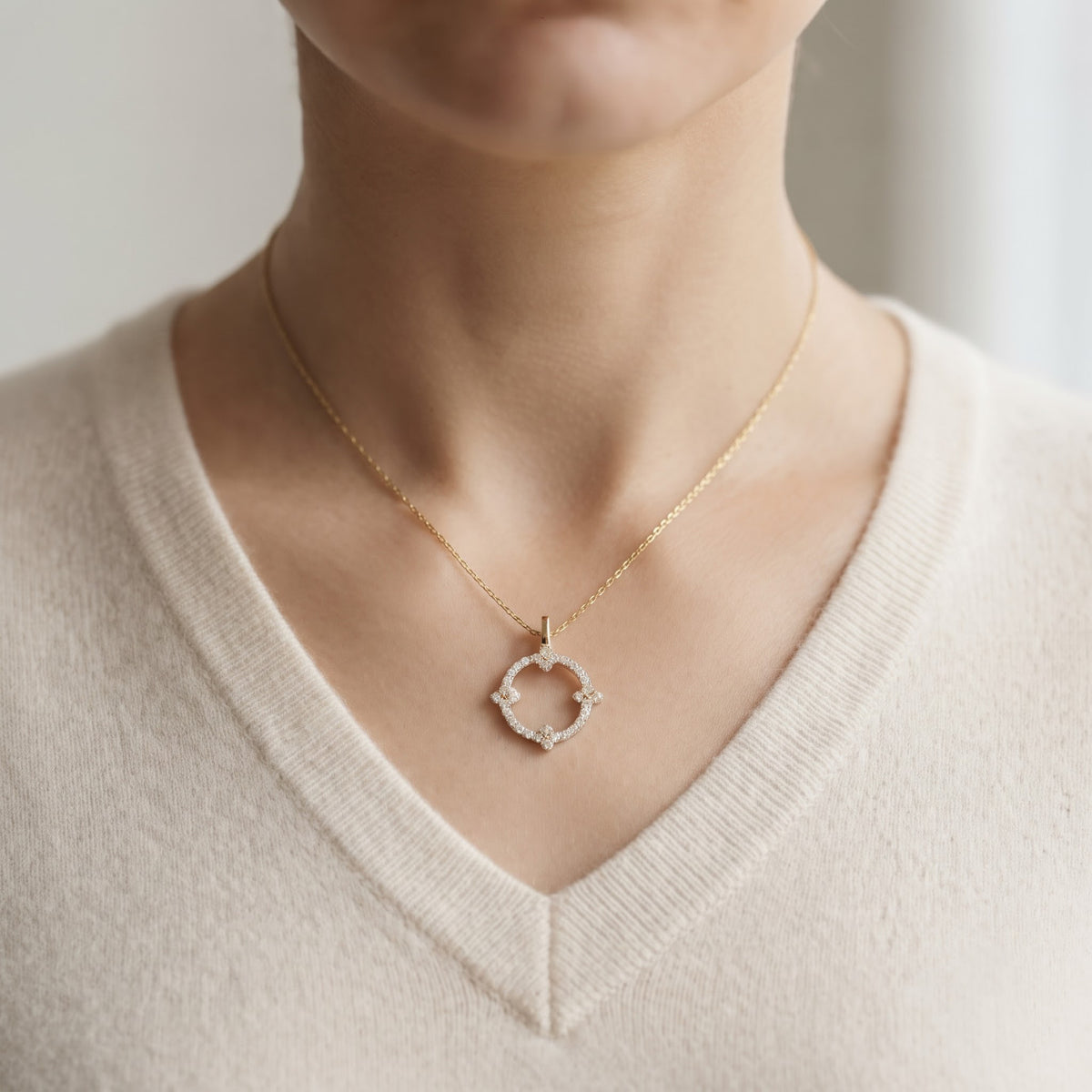 Lab Grown Round Diamond Oval Pendant Necklace, image 5
