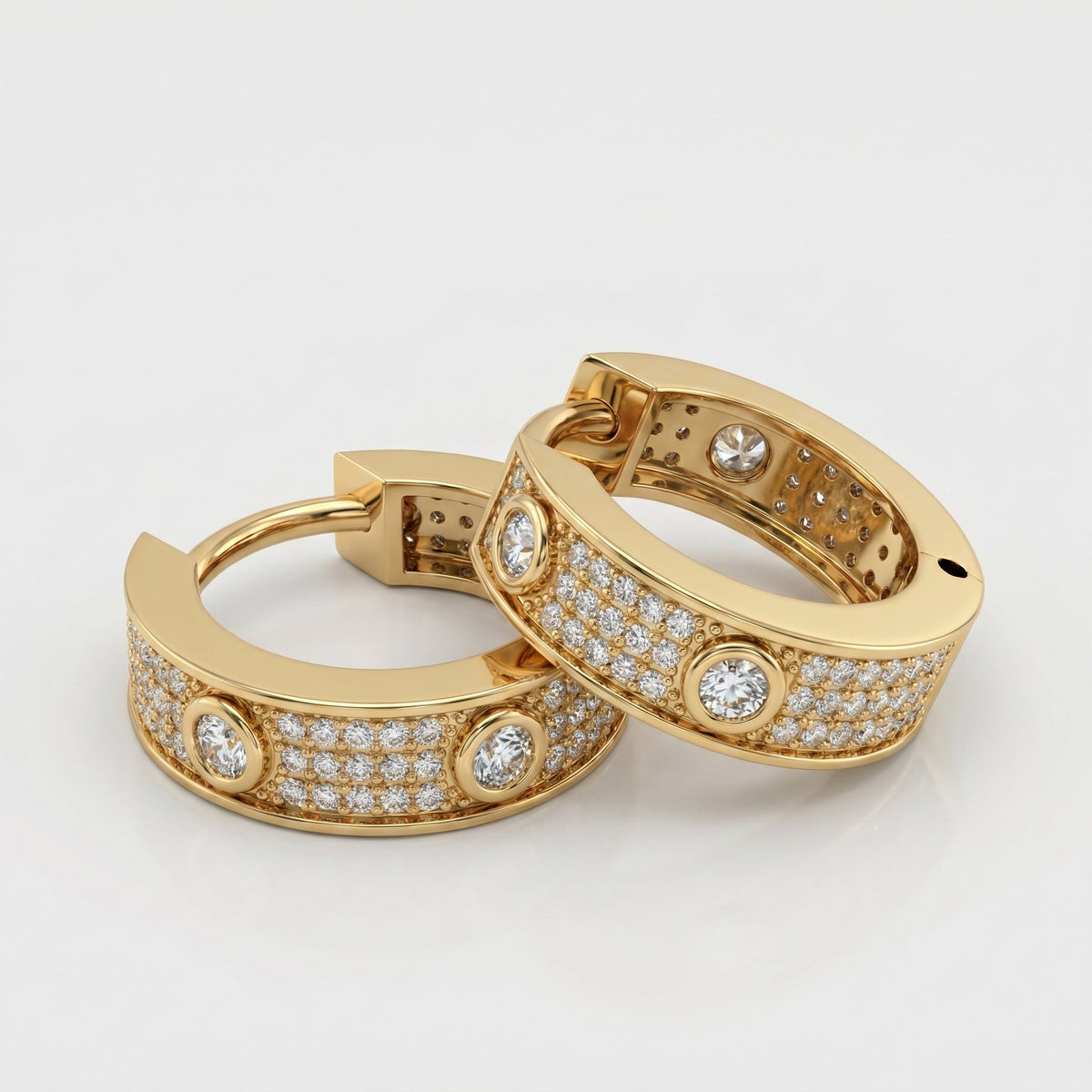 Round Cut Diamond Huggie Hoop Earrings, view 3