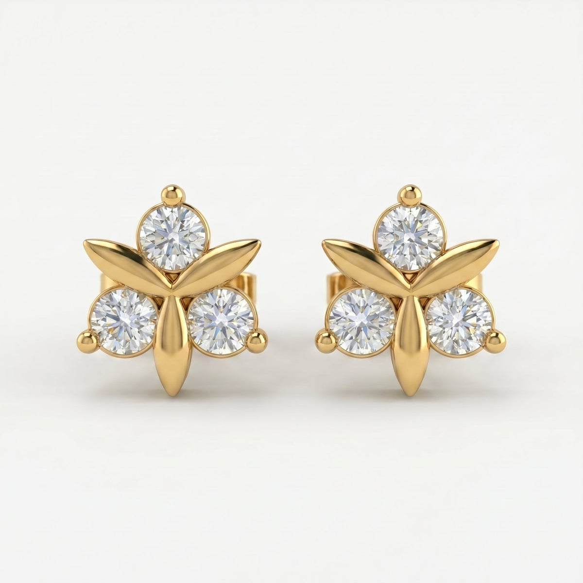 Round Diamond Floral Stud Earrings, view 1