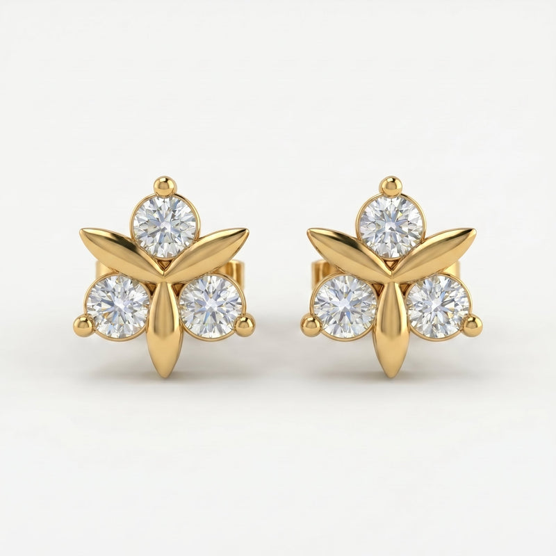 Round Diamond Floral Stud Earrings, view 1