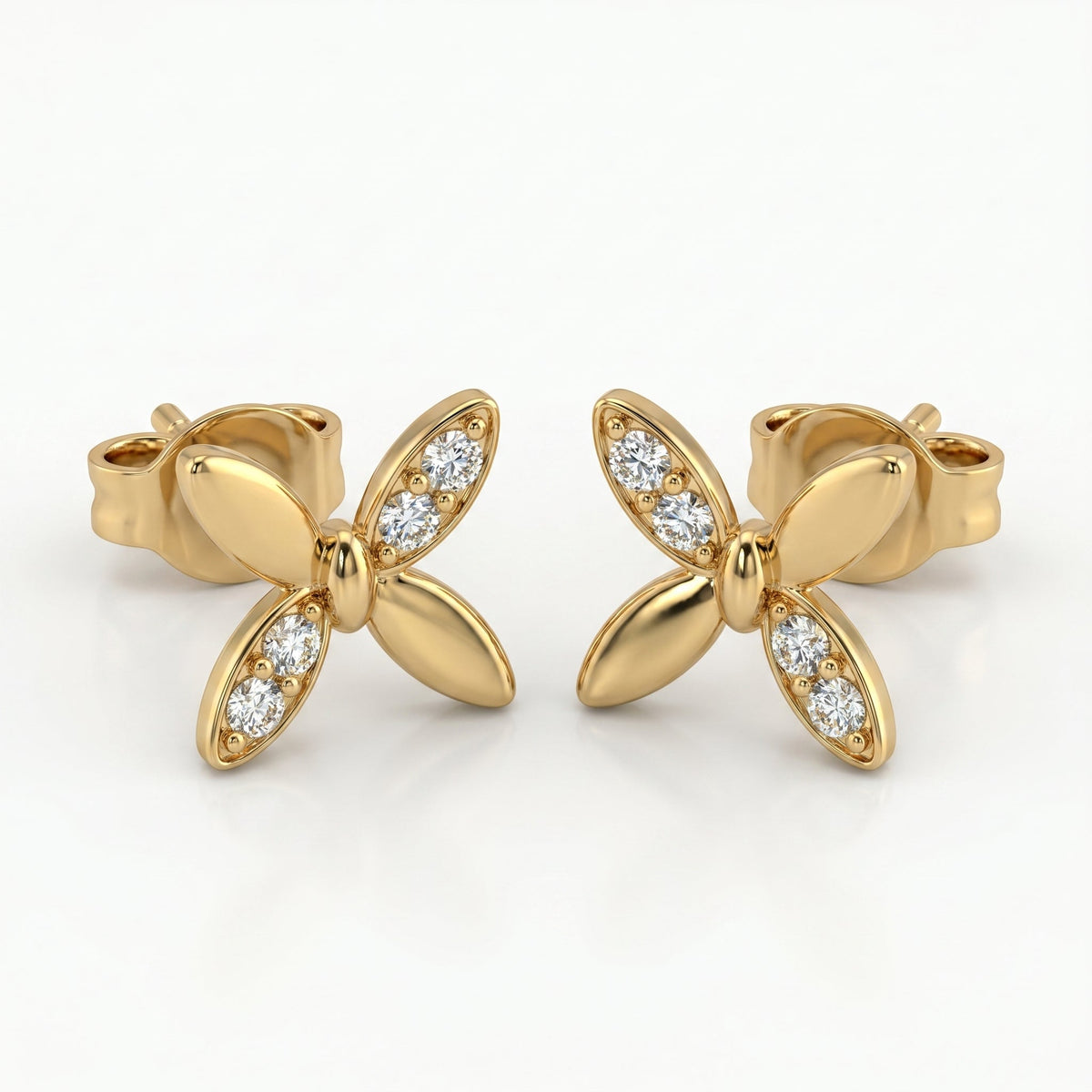 Minimalist Butterfly Diamond Stud Earrings, view 3