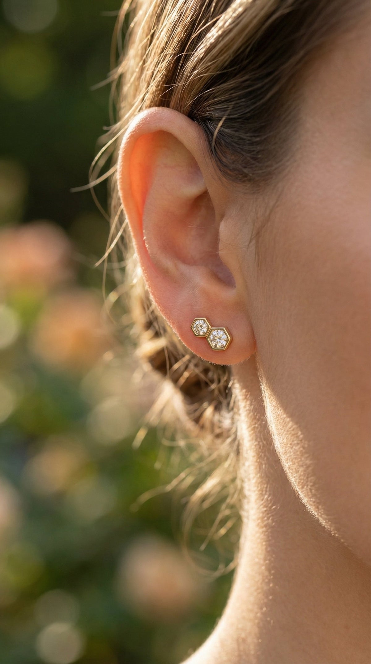 Honeycomb Hex Design Round Shape Earrings Studs, view 2