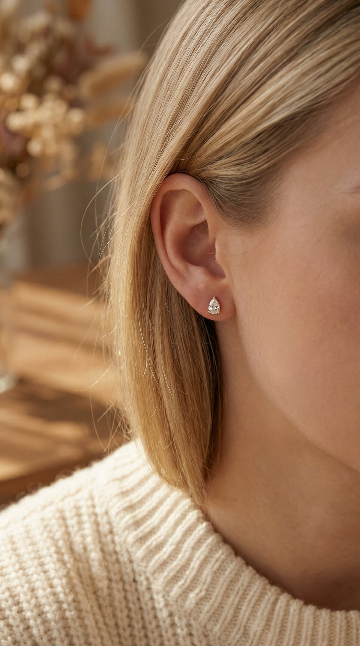 Pear Diamond Stud Earrings, view 2