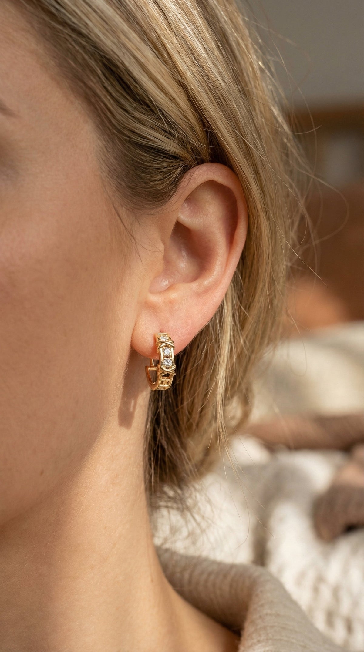 Crisscross Detailing Diamond Hoops, view 2