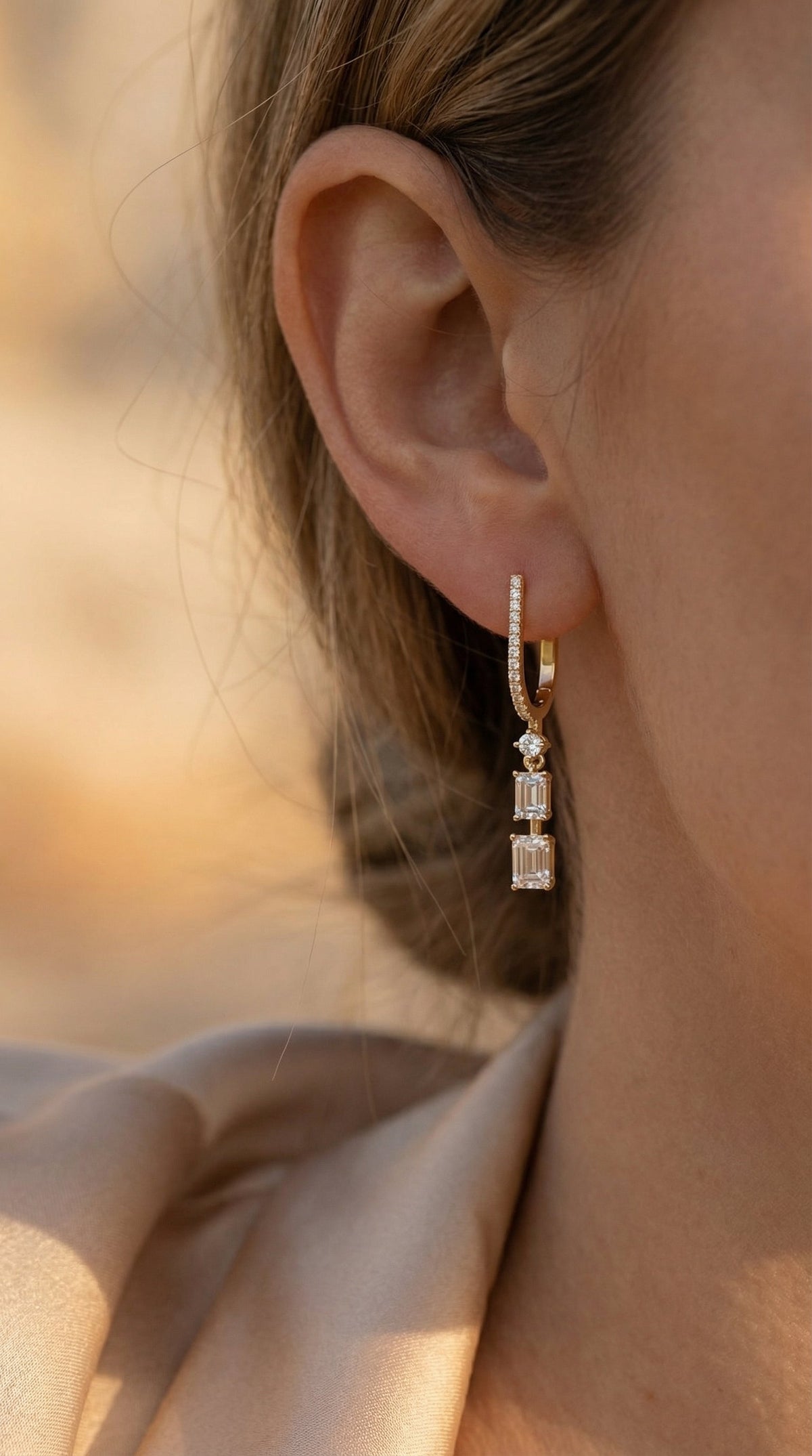Hoops Inspired Drop Diamond Earring, view 2