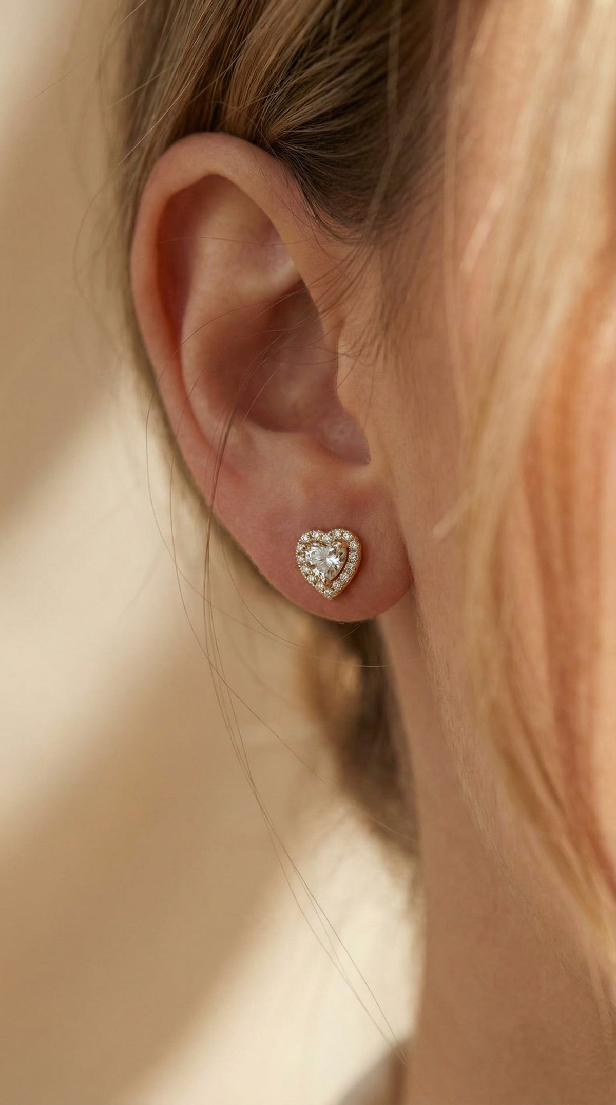 Heart Diamond Halo Design Stud Earrings, view 2
