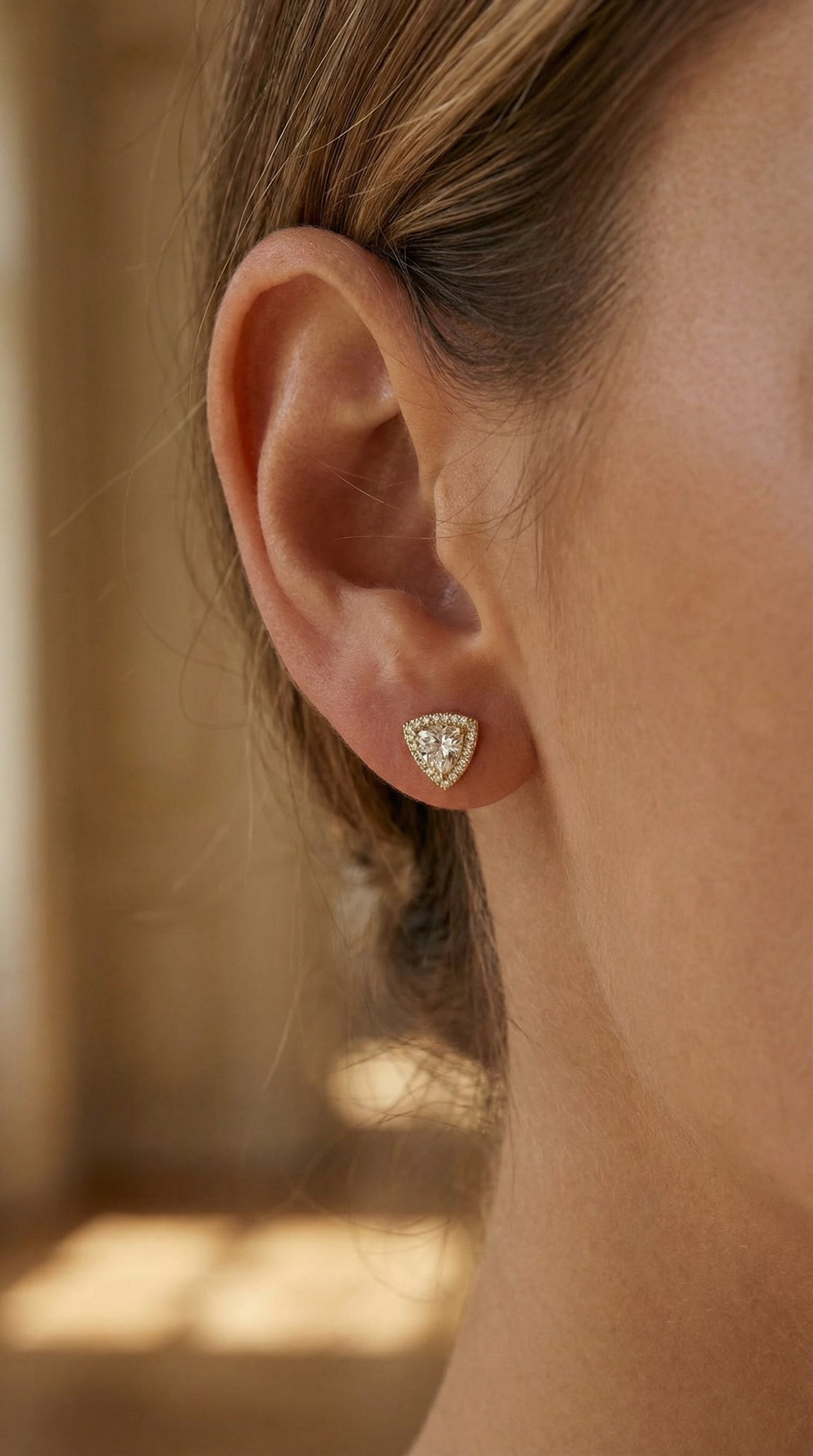 Trillion Cut Diamond Halo Stud Earrings, view 2