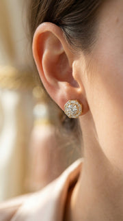 Octagon Halo Diamond Stud Earring, view 2