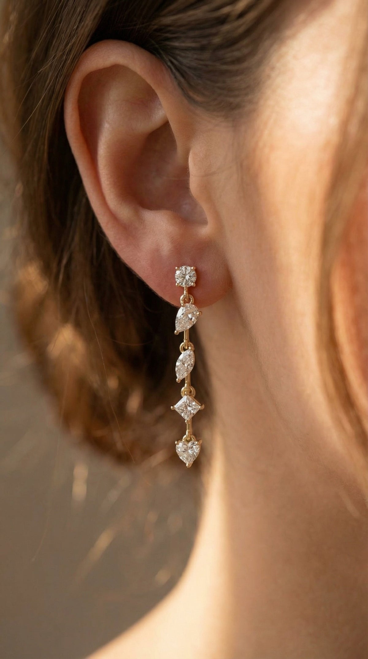 Multi Shape Diamond Drop Earring, view 2