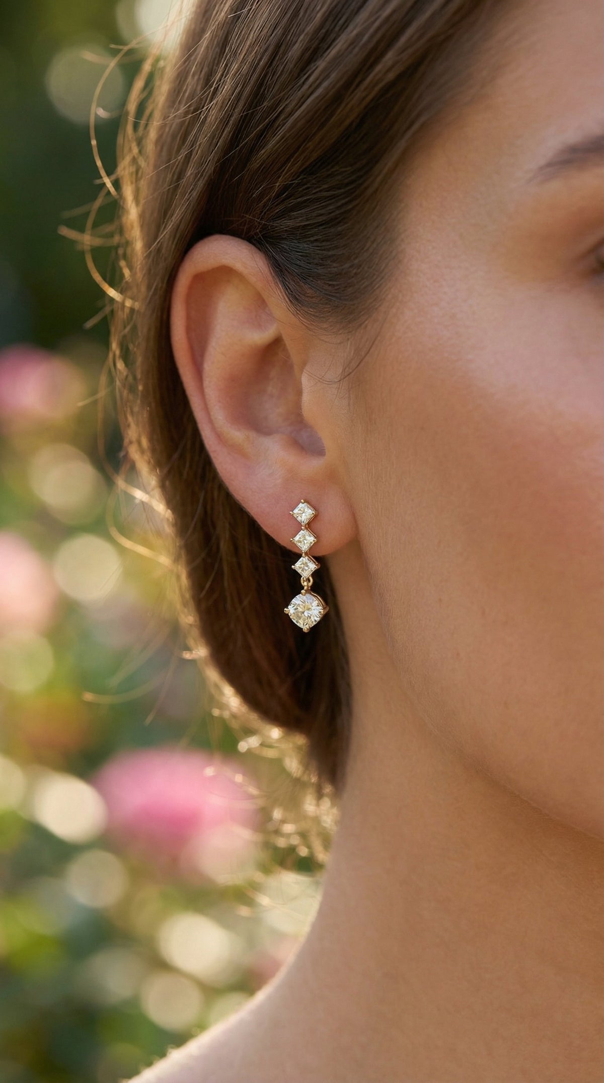 Ascher & Cushion Diamond Drop Earring, view 2