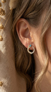 Pear Cut Blue Gemstone & Round Diamond Fashion Earrings, view 2