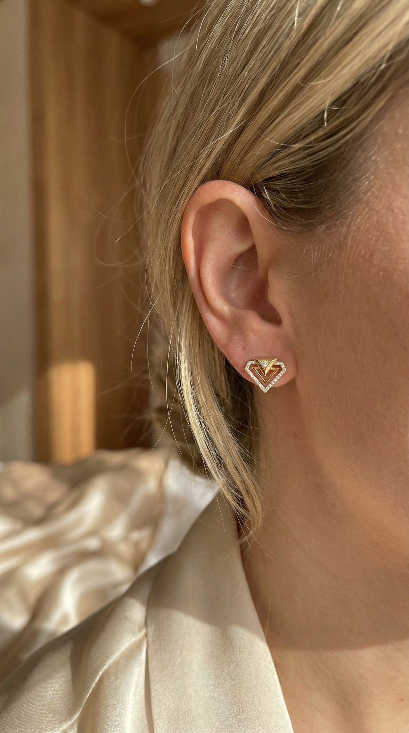 Modern Pavé Geometric Triangle Diamond Fashion Earrings, view 2