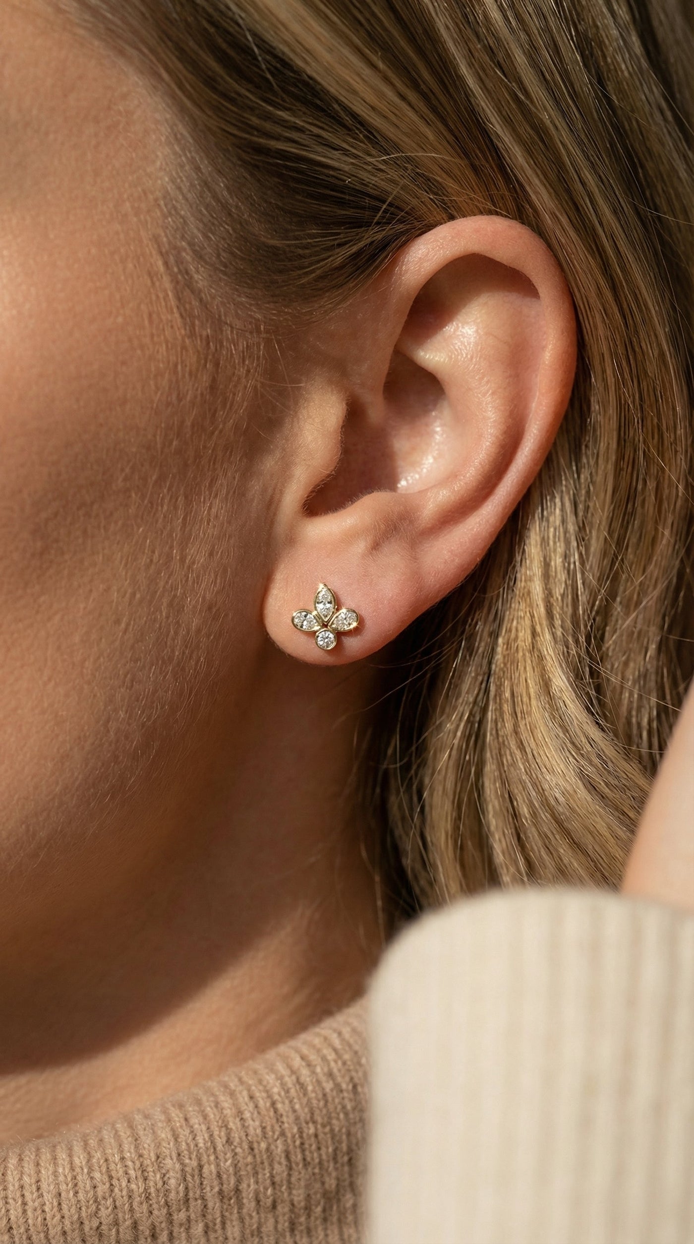 Marquise & Pear Cut Diamond Flower Stud Fashion Earrings, view 2