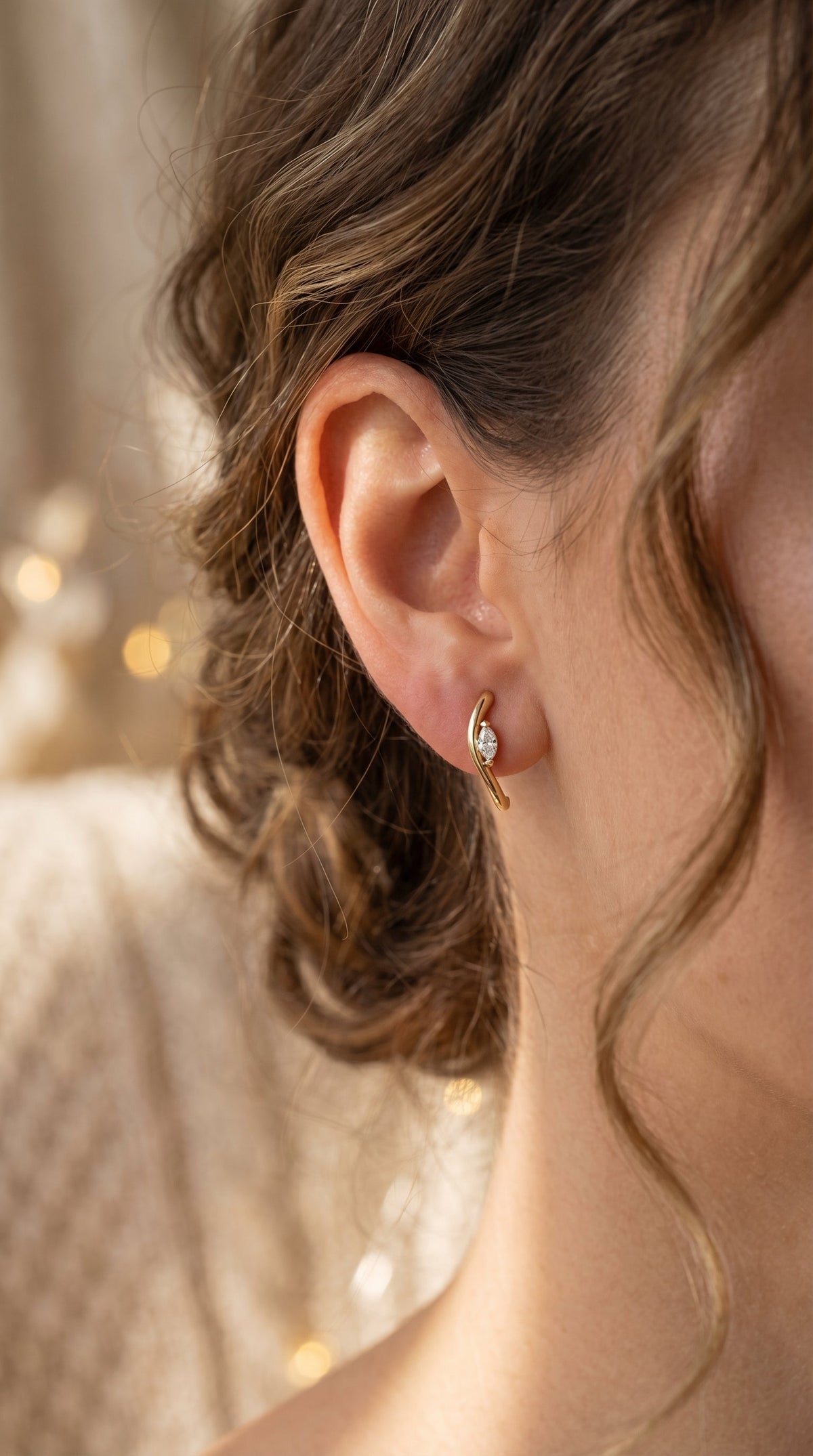Marquise Diamond Curvy Embrace Fashion Earrings, view 2
