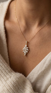 Marquise & Pear Cut Diamond Floral Pendant Necklace, view 2