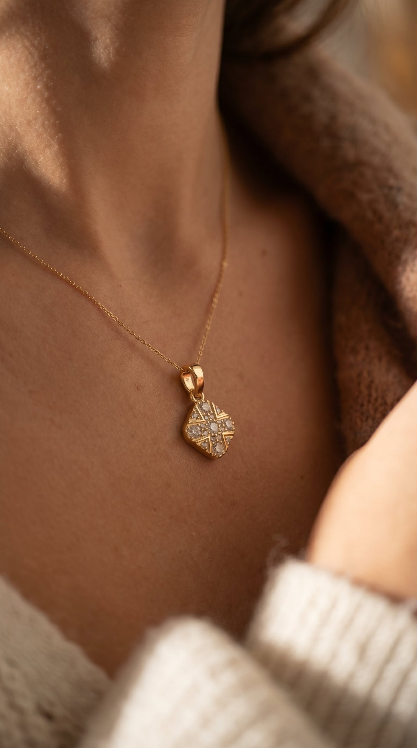 Vintage Style Diamond Cross Pendant Necklace, view 2