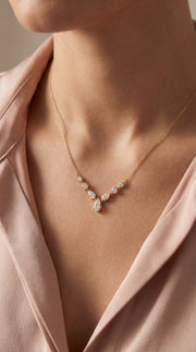 Pear & Round Cut Diamond V-Shape Diamond Pendant Necklace, view 2