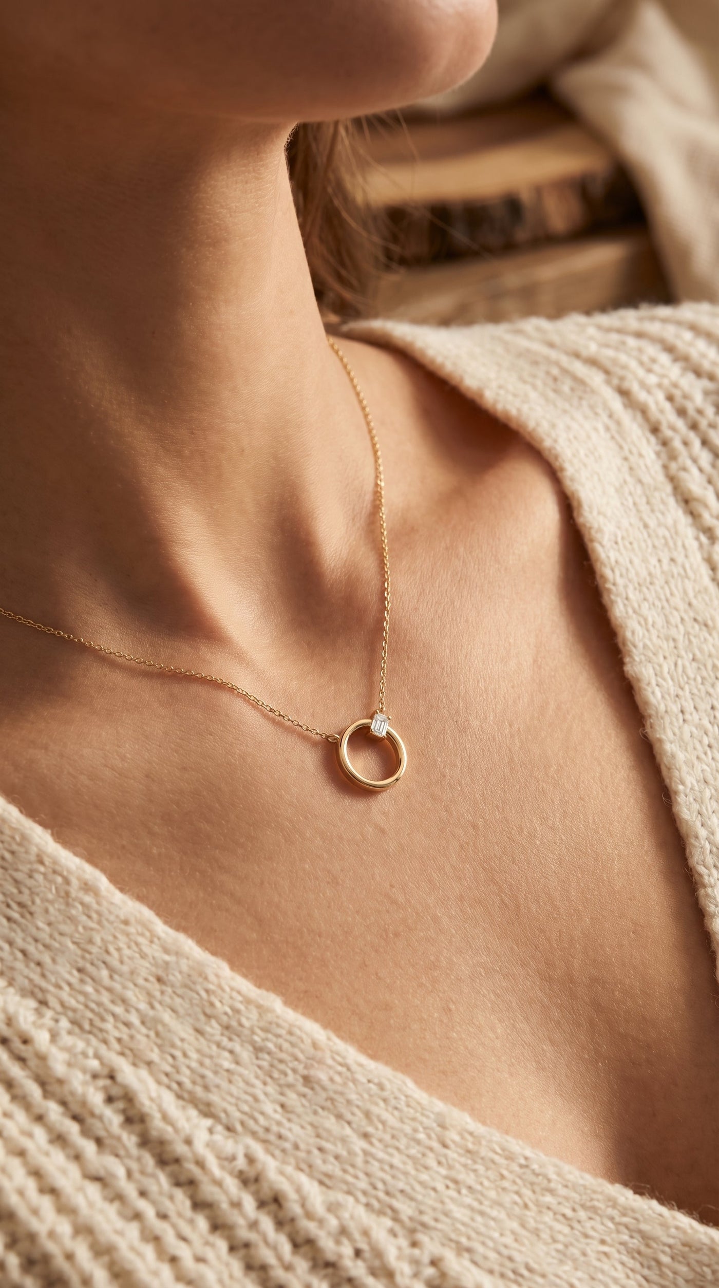 Circle Design Diamond Pendant Necklace, view 2