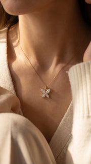 Butterfly Design Marquise Diamond Pendant Necklace, view 2