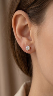 Classic 6 Prong Round Brilliant Diamond Stud Earrings, view 2