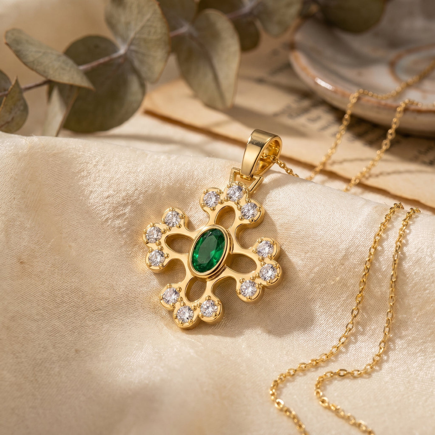 Elegant Round Diamond Floral Pendant Necklace, view 3