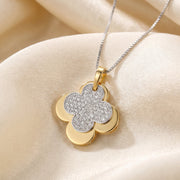 Elegant Pave Two-Tone Clover Diamond Pendant Necklace, view 4