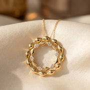 Elegant Diamond Wave Circle Pendant Necklace, view 3