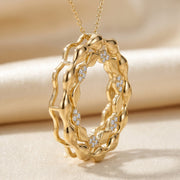 Elegant Diamond Wave Circle Pendant Necklace, view 4