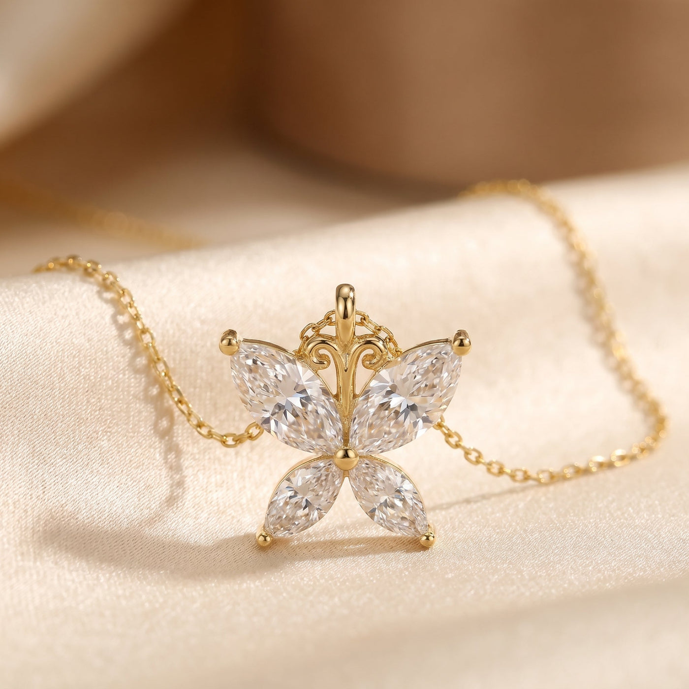 Butterfly Design Marquise Diamond Pendant Necklace, view 3