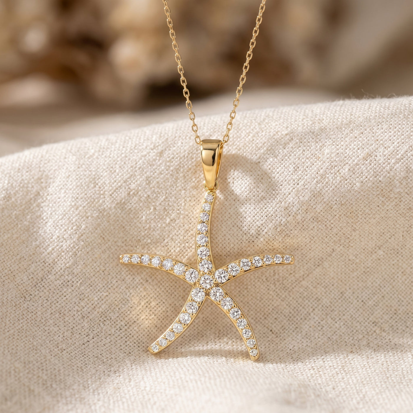 Round Diamond Starfish Embrace Pendant Necklace, view 3