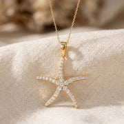 Round Diamond Starfish Embrace Pendant Necklace, view 3