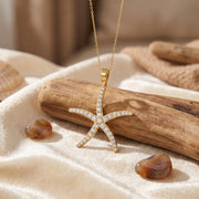 Round Diamond Starfish Embrace Pendant Necklace, view 4