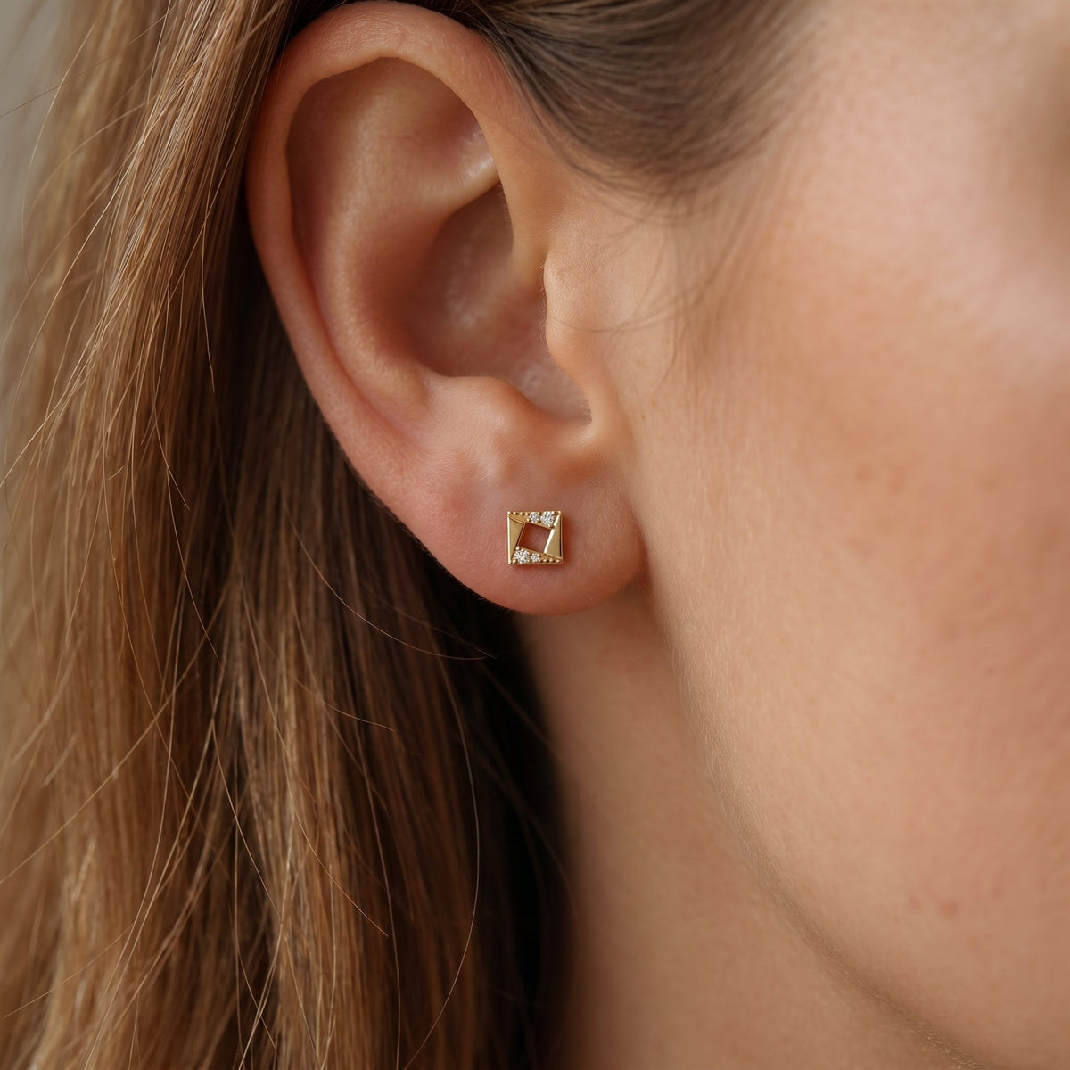 Geometric Square Diamond Stud Earrings, view 2