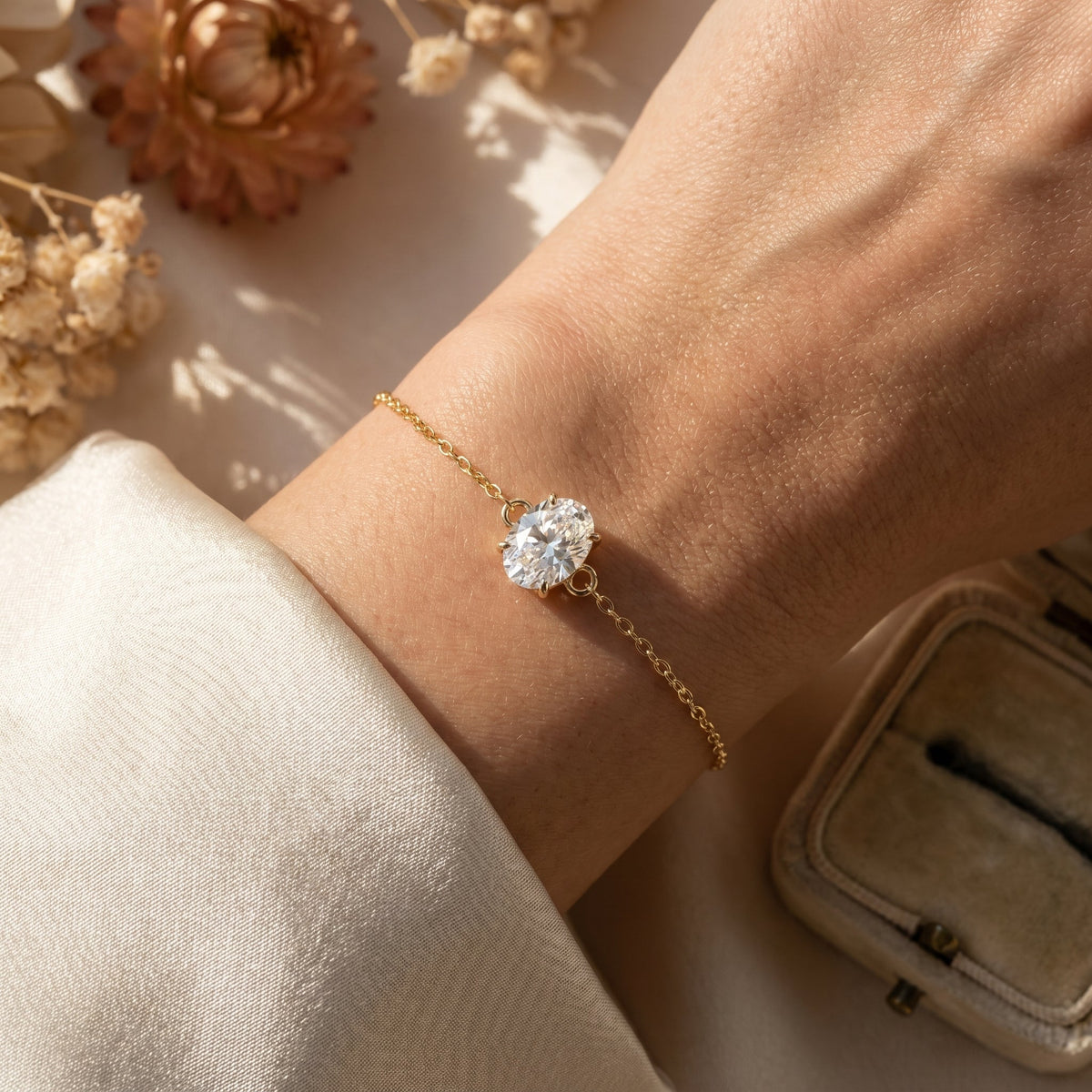 Minimalist Lab Grown Diamond Oval Cut Diamond Solitaire Bracelet, view 2