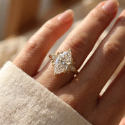 Dutch Marquise Cut Lab Diamond Floral Side Cluster Design Engagement Ring, view 4