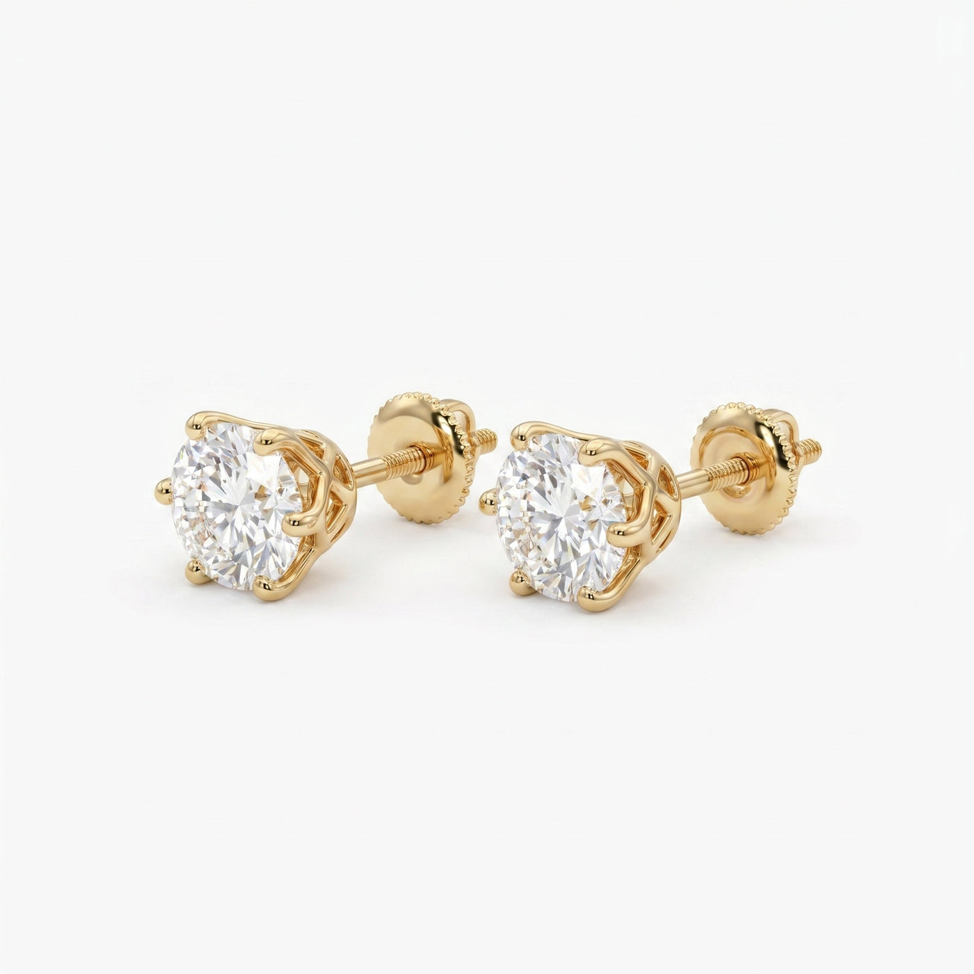 Classic 6 Prong Round Brilliant Diamond Stud Earrings, view 3