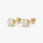 Classic 6 Prong Round Brilliant Diamond Stud Earrings, view 3