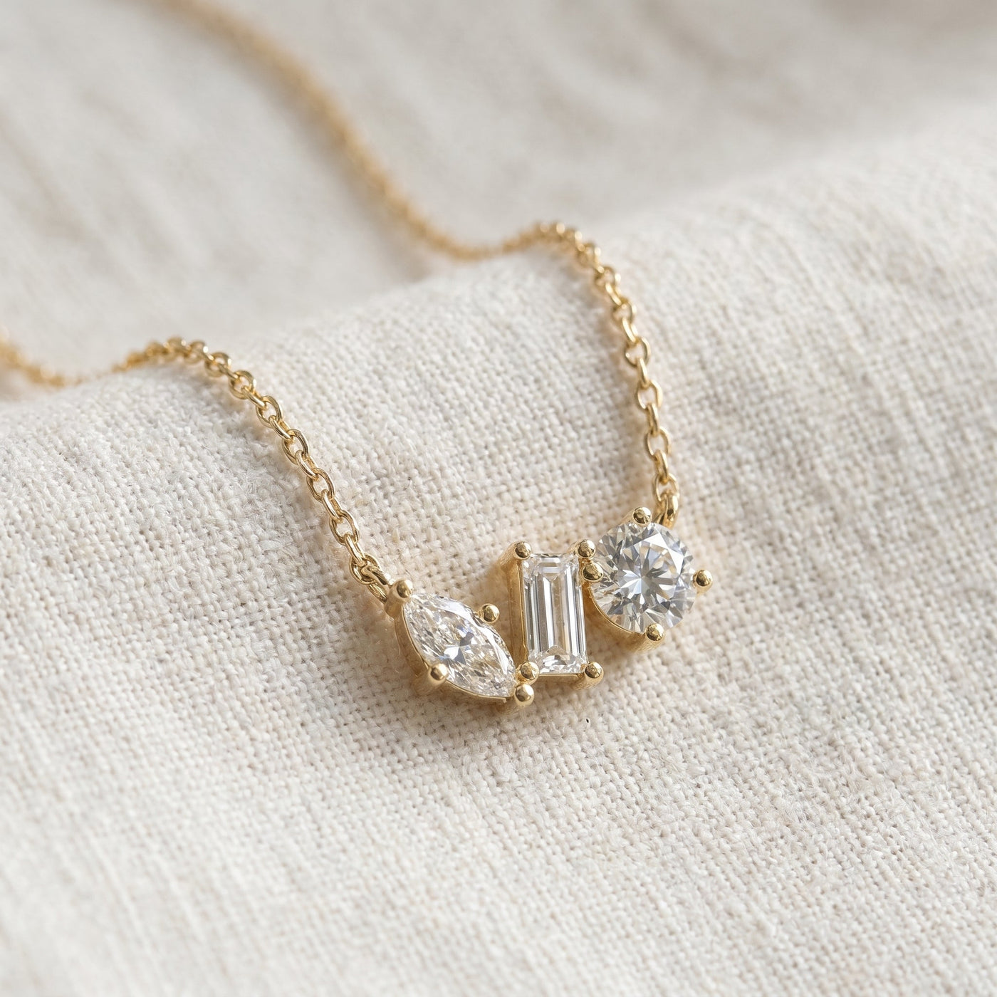 Three Stone Diamond Pendant Necklace, view 3