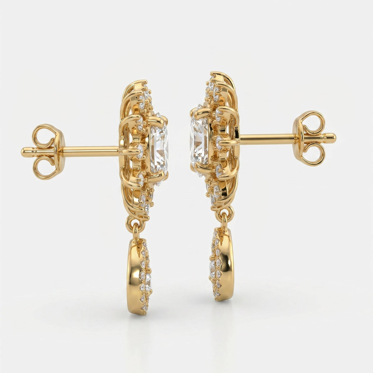 Oval Cut Diamond Sunburst Drop Earrings, view 5