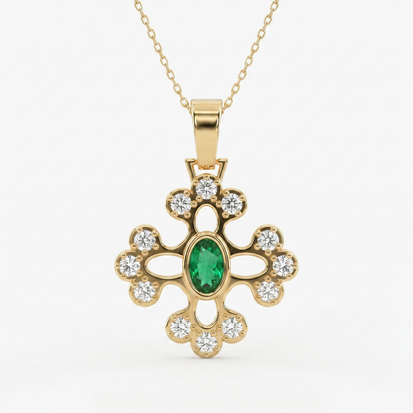 Elegant Round Diamond Floral Pendant Necklace, view 1