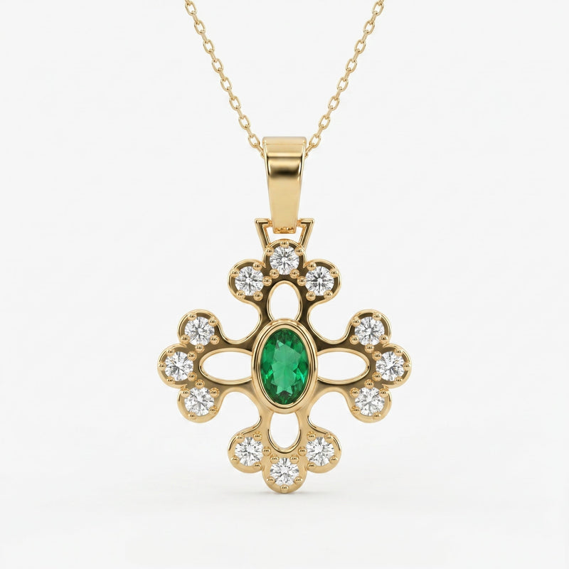 Elegant Round Diamond Floral Pendant Necklace, view 1