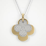 Elegant Pave Two-Tone Clover Diamond Pendant Necklace, view 1
