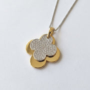 Elegant Pave Two-Tone Clover Diamond Pendant Necklace, view 5