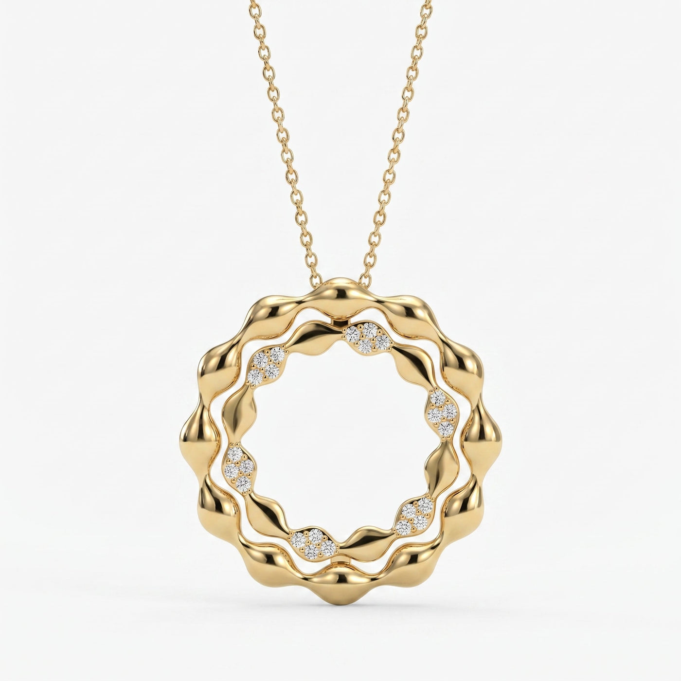 Elegant Diamond Wave Circle Pendant Necklace, view 1