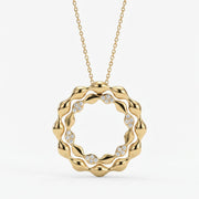 Elegant Diamond Wave Circle Pendant Necklace, view 1