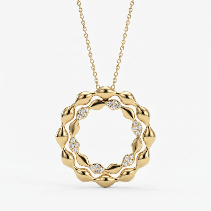 Elegant Diamond Wave Circle Pendant Necklace, view 1
