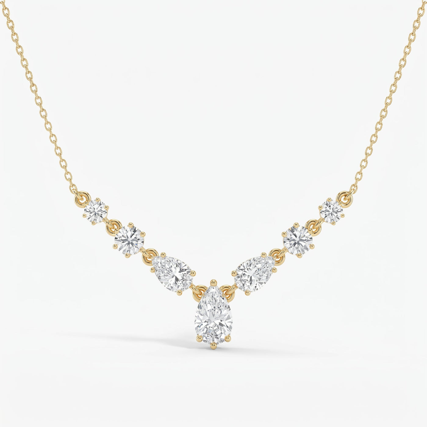 Pear & Round Cut Diamond V-Shape Diamond Pendant Necklace, view 1