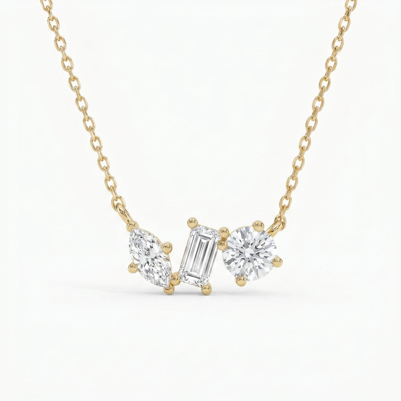 Three Stone Diamond Pendant Necklace, view 1