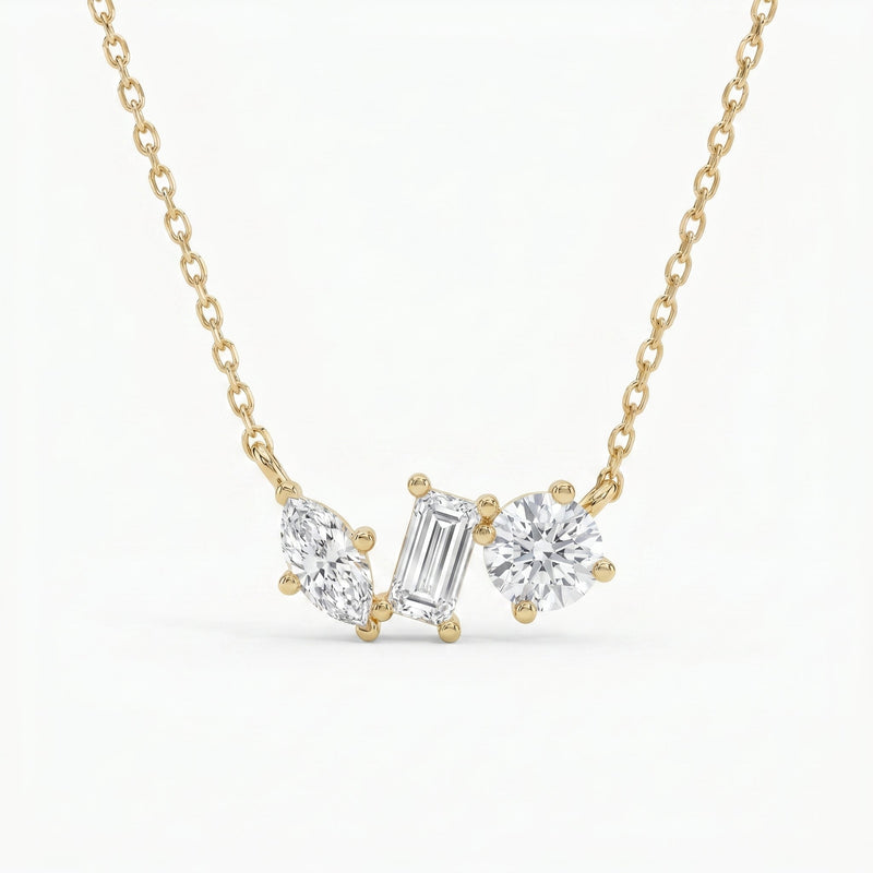 Three Stone Diamond Pendant Necklace, view 1